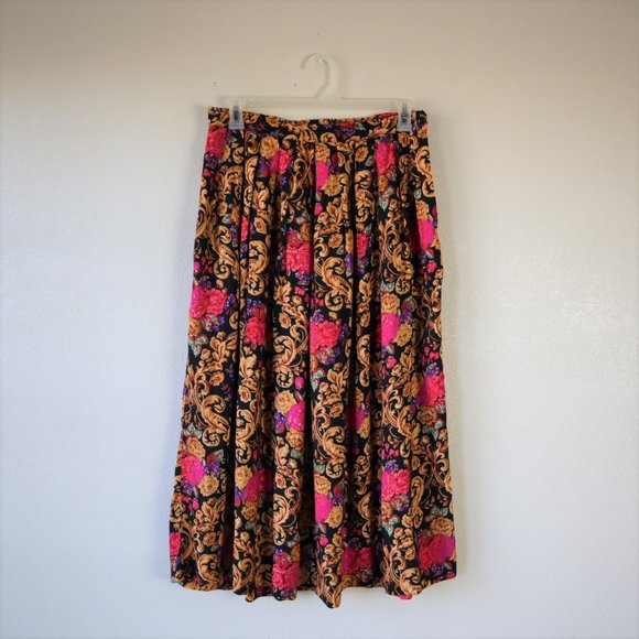 80's Herman Geist Pleated Romantic Floral Skirt - Picture 2 of 9